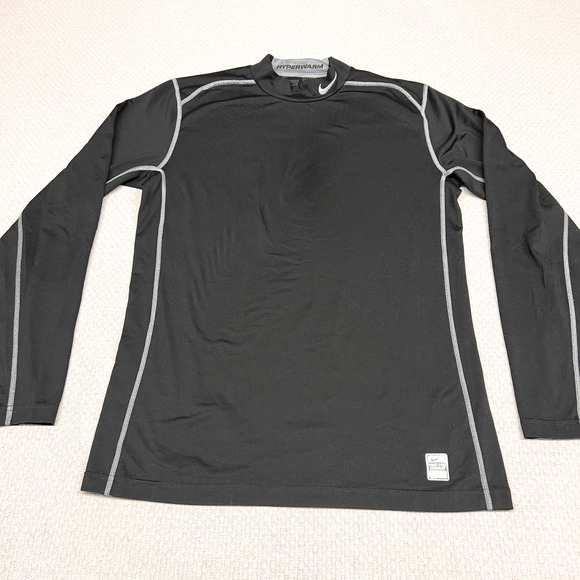 Nike Pro Combat Shirt Mens Large Black Fitted Mock Neck Hyperwarm Athletic - Picture 1 of 8